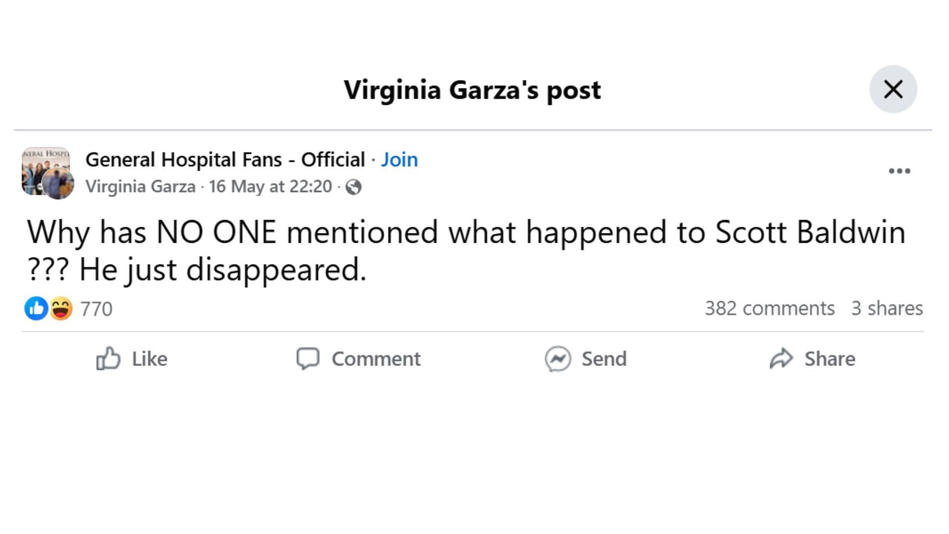 The Original Post by the fan (Image via Facebook/ @Virginia Garza)